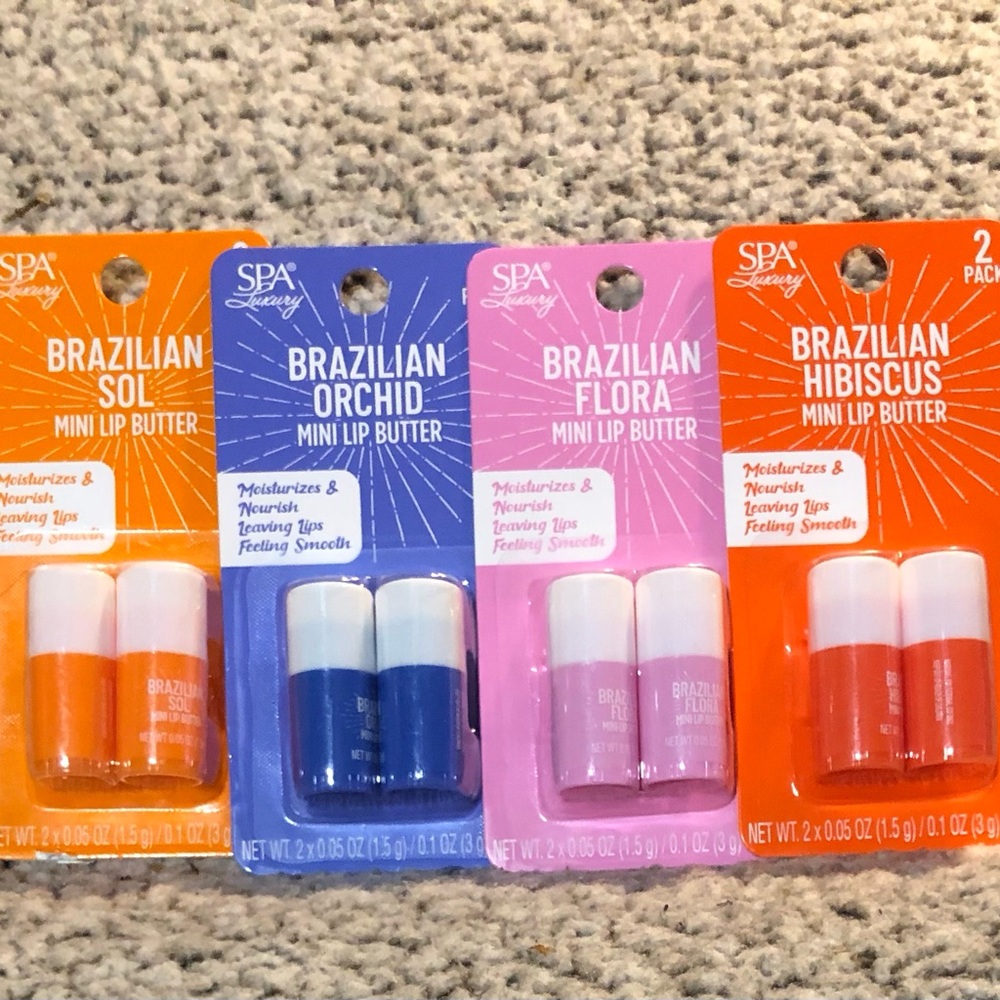 Spa Luxury Lip Butter Brazilian Hibiscus, Flora, Orchid & Brazilian Sol Set of 4